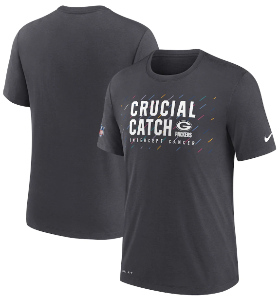 Men's Green Bay Packers Charcoal 2021 Crucial Catch Performance T-Shirt Men's Green Bay Packers Charcoal 2021 Crucial Catch Performance T-Shirt
